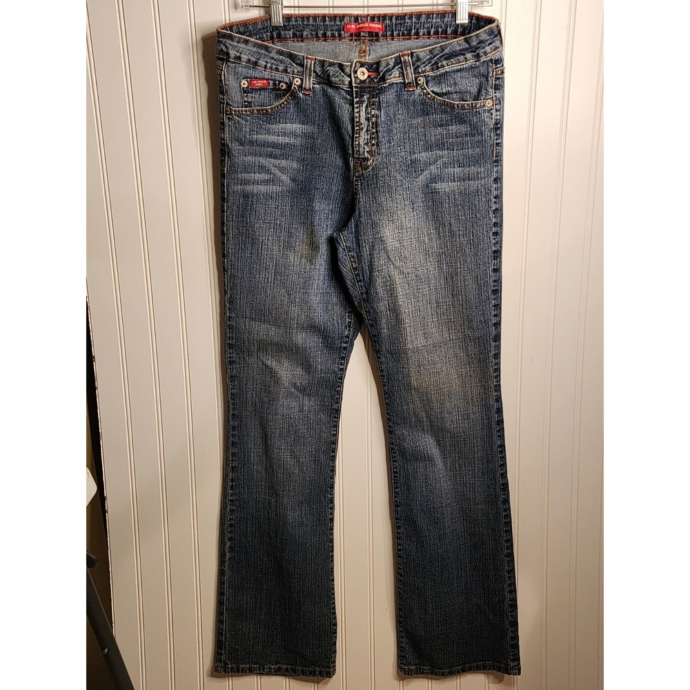US Polo Assn Womens Jeans‎ Size 15/16  Blue Denim Flare Leg Button Zip Closure